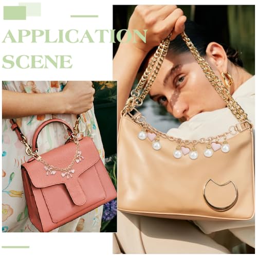 UNICRAFTALE Purse Chain Strap Replacement 8 Inch Short Chain Straps Enamel Charm Bag Handle with Buckle Extender - color: Golden/Pink/White
