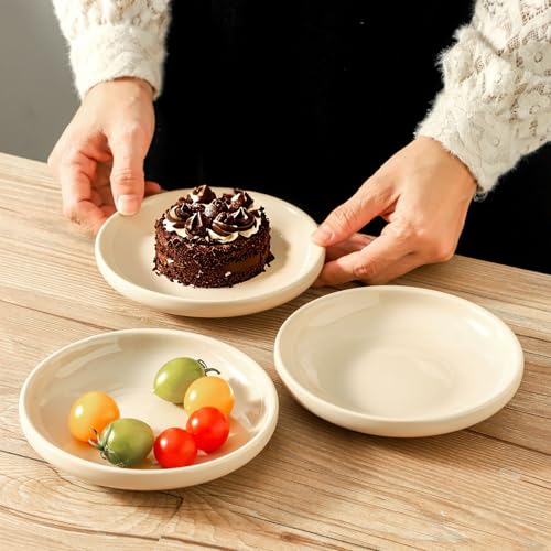 3 PCS Ceramic Cat Bowls, 5.5 in Pet Food Bowl Cat Dishes for Food and Water, Small Dog Dish(Khaki) - color: Khaki
