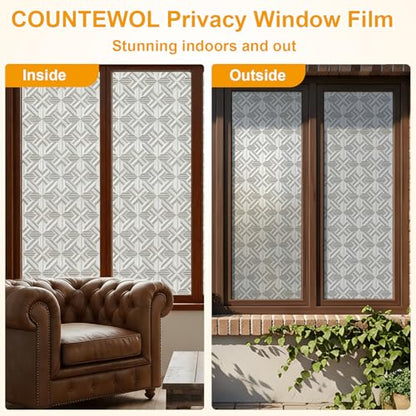 Countewol Frosted Window Privacy Film, Static Cling Non-Adhesive, Removable & Reusable, Anti-UV Heat Blocking for Bathroom Bedroom Office (Prism Frosted, 35.4 x 78.7 in) - color: Prism Frosted, size: 35.4 x 78.7 in
