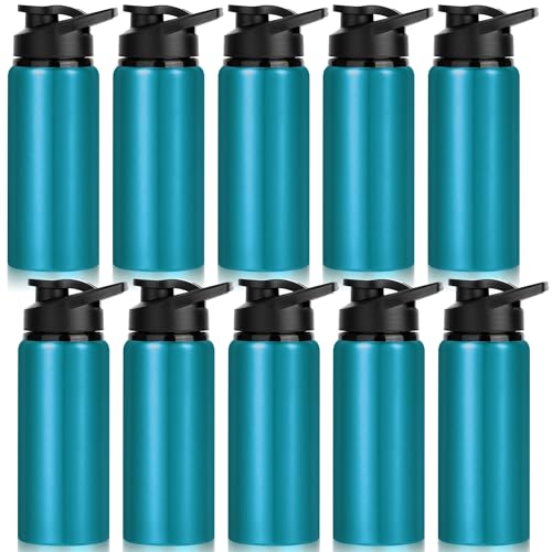 10 Pack Water Bottles Bulk, 20oz Sports Aluminum Water Bottle with Snap Lids Metal Reusable Leak proof Personalized Bottle for Travel Camping Gym Hiking Fishing (Light Blue) - color: Light Blue