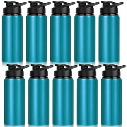 10 Pack Water Bottles Bulk, 20oz Sports Aluminum Water Bottle with Snap Lids Metal Reusable Leak proof Personalized Bottle for Travel Camping Gym Hiking Fishing (Light Blue) - color: Light Blue