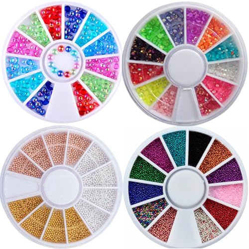 3D Nail Art Rhinestones Nail Metal Caviar Beads Sparkle Charms Pearls Fashion Nail Art Decorations 4 Wheels - color: 4 Wheels Sparkle Beads