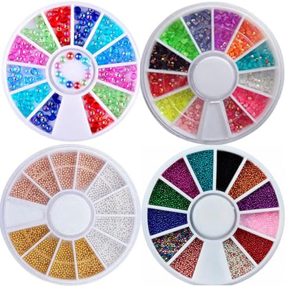 3D Nail Art Rhinestones Nail Metal Caviar Beads Sparkle Charms Pearls Fashion Nail Art Decorations 4 Wheels - color: 4 Wheels Sparkle Beads