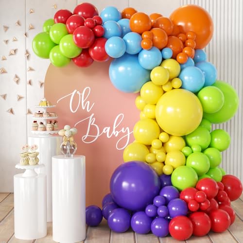 Assorted Rainbow Balloons Arch Kit, Latex Colorful Balloon (166 PCS) - color: Colorful Rainbow