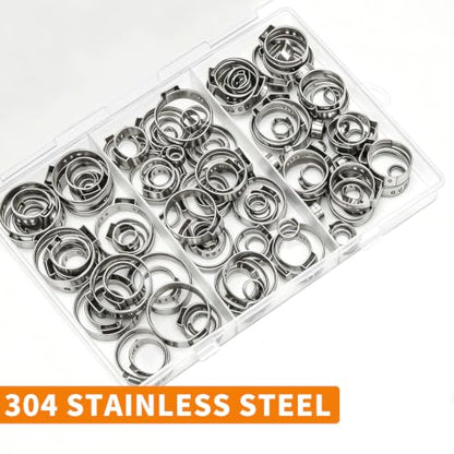 135PCS Sieqioor 9 Sizes Single Ear Hose Clamp Kit, 304 SS 5.3-26mm | 304 Stainless Steel Ear Clamp Kit, Stepless Hose Clamps Cinch Rings for Automotive, Home Appliance Line and Plumbing - size: 135pcs
