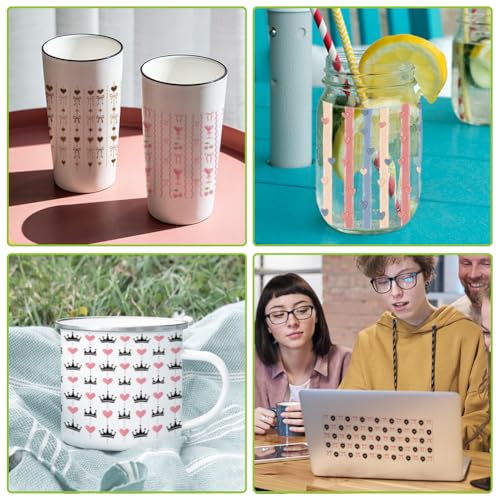 arricraft 10 Sheets Cute Patterns UV DTF Cup Wrap for 16OZ Glass, Heart Bow Flower Strawberries Crown Cherries Rub on Decals PVC Transfer Stickers for DIY Cups Window Home Printing Decoration 24x11cm - style: Cute Patterns Theme