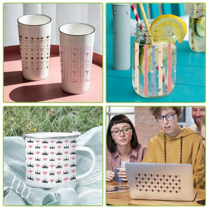 arricraft 10 Sheets Cute Patterns UV DTF Cup Wrap for 16OZ Glass, Heart Bow Flower Strawberries Crown Cherries Rub on Decals PVC Transfer Stickers for DIY Cups Window Home Printing Decoration 24x11cm - style: Cute Patterns Theme