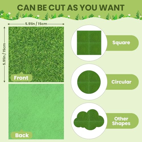 4 Packs 6x6 Inch Cuttable Artificial Grass Squares, Realistic Fake Grass Mats, Mini Craft Turf Tiles for Fairy Garden Accessories, Dollhouse Decor, DIY Craft and Diorama Supplies