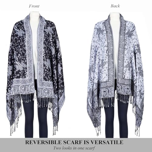 TUSHUSTY Pashmina Feel Rave Shawl Wrap for Women Men Hijab Scarf - color: Black White