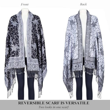 TUSHUSTY Pashmina Feel Rave Shawl Wrap for Women Men Hijab Scarf - color: Black White