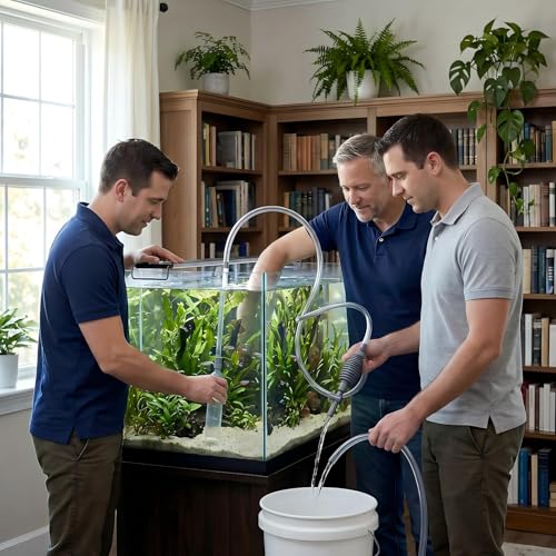 Aquarium Gravel Vacuum Siphon Pump with Flow Control Valve 5.7FT | Gravel Cleaner Water Changer 10-50 Gallon Tanks, J-Hook PVC Hose, Freshwater Saltwater Compatible, Precision Flow Ctrl