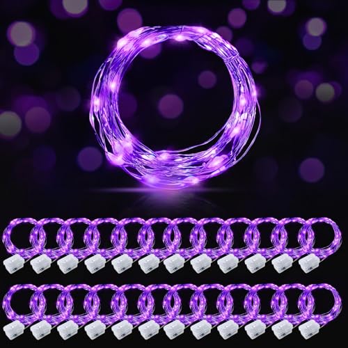 AIKEI 24 Pack LED Fairy Lights Battery Operated, String Lights Waterproof 7 Feet 20 Led Firefly Starry Lights for Wedding Party Bedroom Garden Christmas Decoration Purple - color: Purple, size: 24 Pack