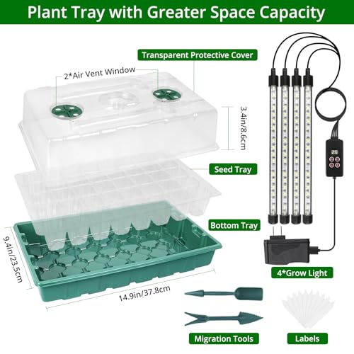 Sondiko Seed Starter Tray with Grow Light, Intelligent Display Digital Controller, 80 Cells Seed Starter Kit with Humidity Dome, Adjustable Brightness Indoor Plants Germination Kit(2 Pack) - color: Dark Green