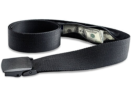 Money Belt for Men Travel Security Belt with Hidden Money Compartment Pocket, Cashsafe Anti-Theft Wallet Non-Metal Buckle - color: Black