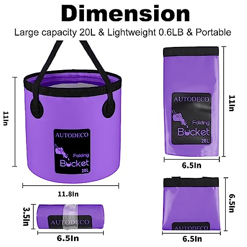 Collapsible Bucket 5 Gallon Container Folding Water Bucket Portable Wash Basin 20L - color: Purple