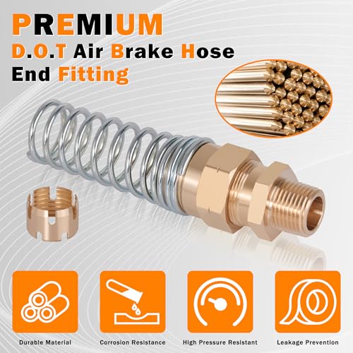 4PCS Brass DOT 3/8” Hose x 1/4" Male Air Brake Hose End Fittings | DOT Approved Air Fittings with Spring Guards, with 8Pcs Fitting Sleeve Tubes, 1/4” Male Connector for Rubber Tube - size: 3/8" Hose x 1/4" Male, style: 4pcs Connector with Spring Guard