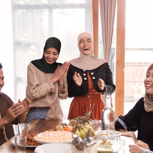 4 Pieces Modal Hijab Cap Adjustable Muslim Stretchy Turban Full Cover Shawl Cap Full Neck Coverage for Lady - color: Black, White, Light Khaki, Beige
