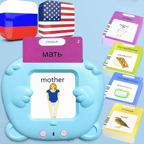 Bilingual Talking Flash Cards for Kids - Russian English Flashcards Children Adults, 510 Sight Words, ABC Alphabet, Pocket Speech for Toddlers, Audible Sensory Toys (Russian, Blue) - color: Russian, size: Blue