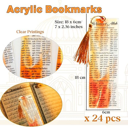 24 pcs Acrylic 99 Names of Allah Bookmark Arabic English Bilingual Islamic Bookmarks Ramadan Eid Gifts Bulk for Women Quran Learning Reflecting on The Names of Allah - style: Acrylic-24