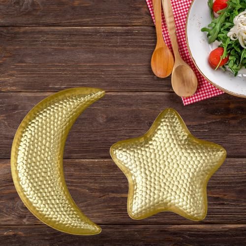 2pcs Ramadan Dessert Tray Metal Serving Plate Small Dinner Dish for Islam Muslim Party Family Gathering Dinning Table Decoration