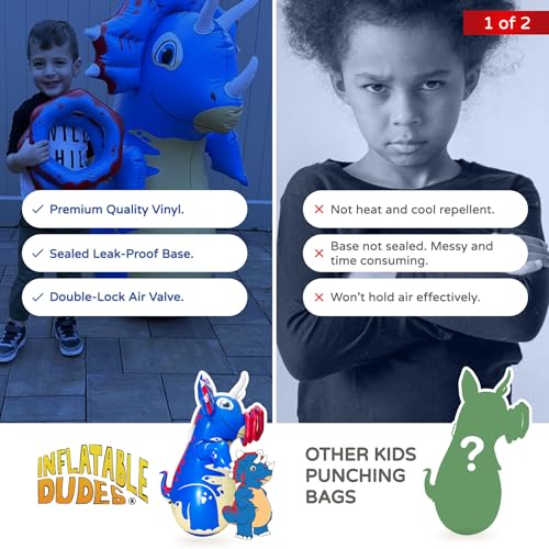INFLATABLE DUDES Dinosaur -Kids Punching Bag | Already Filled with Sand| Bop Bag | Premium Inflatable Toy | Punching Bag for Kids | Enhanced Bounce-Back Action! | Indoor Outdoor - Party Games - color: Blue Triceratops | Pre-filled with Sand