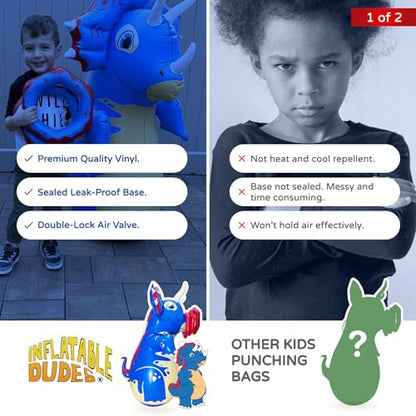 INFLATABLE DUDES Dinosaur -Kids Punching Bag | Already Filled with Sand| Bop Bag | Premium Inflatable Toy | Punching Bag for Kids | Enhanced Bounce-Back Action! | Indoor Outdoor - Party Games - color: Blue Triceratops | Pre-filled with Sand
