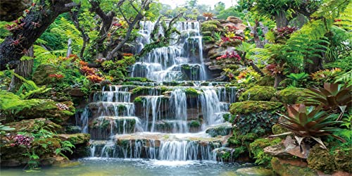 AWERT 48x20 inches Waterfall Aquarium Background Forest Park Green Tropical Plants Fish Tank Background Reptile Habitat Background Vinyl Background - size: 48x20in/120x50cm