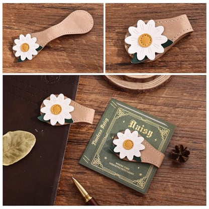 2PCS Vintage Magnetic Leather Bookmark, Leather Magnetic Bookmarks for Women, Magnetic PU Bookmarks Clip Book Accessories, Daisy & Tulip - style: Daisy & Tulip