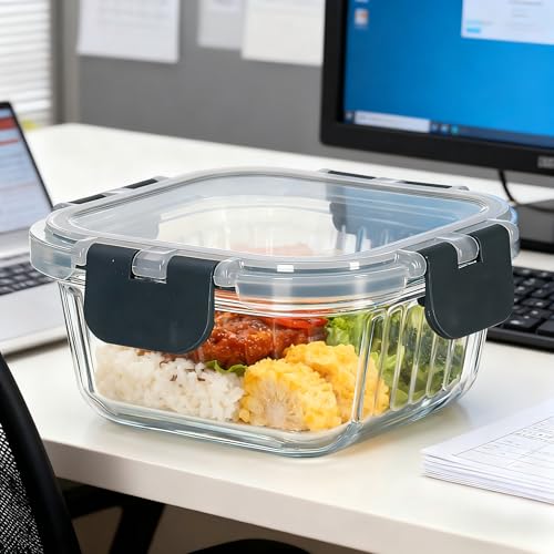 Glass Fluted Ombre grey Leak-Proof 6-Piece Set Food Storage Containers, Food Containers with Lids, Meal Prep Containers. (Square) - size: Square