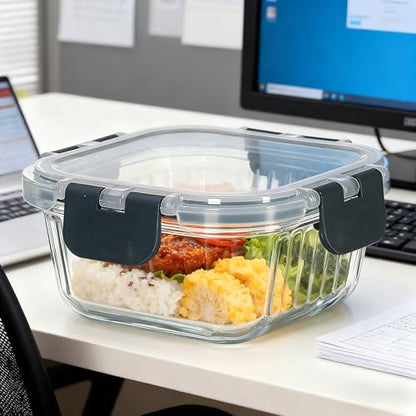 Glass Fluted Ombre grey Leak-Proof 6-Piece Set Food Storage Containers, Food Containers with Lids, Meal Prep Containers. (Square) - size: Square