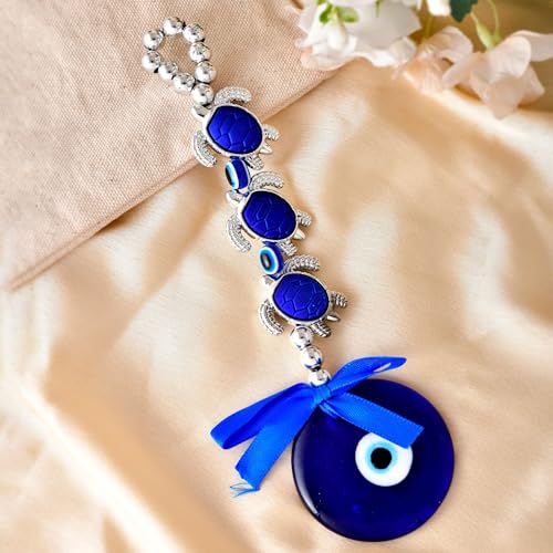 LoveNspire Evil Eye Turtle Hanging Decor for Home, Car & Office – Turkish Nazar Protection Charm, Handmade Blue Wall Hanging for Good Luck, Housewarming Gift, Door Decor Ornament (7.5 Inch) - color: Evil Eye With Turtle