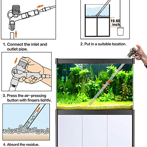 Aquarium Gravel Cleaner Siphon Fish Tank Vacuum Cleaner for Absorb Dirt Wash Sand Algae Scrapers Water Changer Gravel Washer for Fish Tank Cleaning Gravel and Sand (Normal Version)