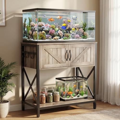 Petrova 20-29 Gallon Fish Tank Stand, Metal Double Aquarium Stand with Storage Cabinet, Heavy Duty 31.5" L* 16.54" W Tabletop, 330LBS Capacity, Rustic Brown - color: Brown, size: 31.5" L x 16.5" W x 31.5"H