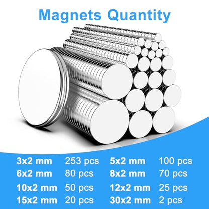 Magnets, Caturledas 600 Pack 8 Different Sizes Small Round Magnetic Rare Earth Neodymium Fridge Magnet for Home Kitchen Office School Hobby Handcraft Woodworking Miniature Model Base, Silver - size: Mix-8 Sizes