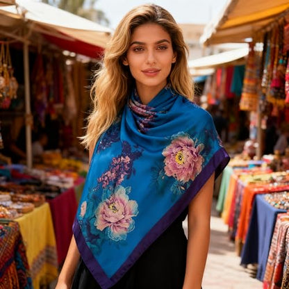 XL 43 Inch Extra Large Square Scarf Fashion Scarves Silk Feeling Hair Scarf Wrapping Scarfs Night Sleeping Headscarf - color: Ba1016