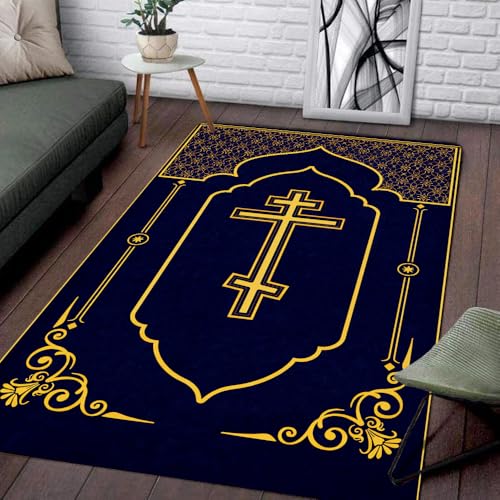 Personalized Orthodox Christian Area Rug, Custom Three-Bar Cross IC XC Nika Cross Prayer Mat, Russian Greek Orthodox Byzantine Eagle Non-Slip Rug for Living Room, Bedroom, Church Decor (D8) - color: D8