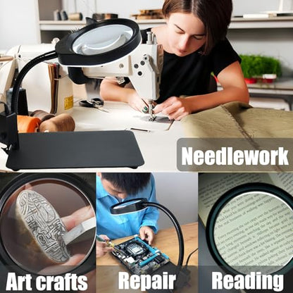 10X Magnifying Glass with Light and Stand,Dimmable Flexible Magnifying Craft Ligh, LED Lighted Magnifier Hands Free for Close Work Craft Reading Painting Hobby (Black-04) - style: Black-04