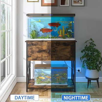 20-29 Gallon Fish Tank Stand with Power Outlets & LED Light | 330LBS Capacity, 30.7" L*15.7" W Tabletop, Cable Management, 20 Gallon Aquarium Stand with Storage for Turtle Tank, Brown - color: Brown