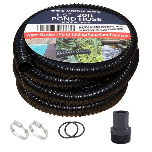 Corrugated Pond Tubing - Flexible, Kinkproof, Reinforced PVC Hose for Water Gardens, Pumps, Waterfalls & Aquaculture (20 Feet Black, 1-1/2 Inch) - color: 20 Feet Black, size: 1-1/2 Inch