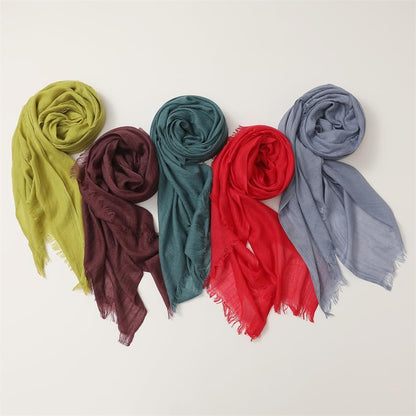 Solid color cotton and linen scarf, wrinkled all season versatile long sunscreen fashionable shawl - color: Autumn Fragrant Yellow
