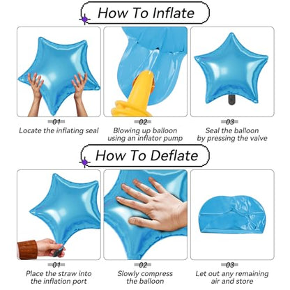 Blue Purple Silver Star Balloons,16Pcs 22/18/10 Inch Foil Galaxy Decor - color: Blue Purple Silver