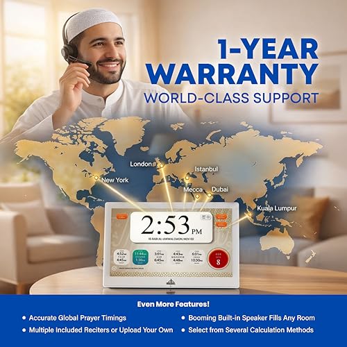 Masjidal 14" Smart WiFi Digital Azan Clock & Islamic Prayer Frame – Automatic Worldwide Prayer & Iqamah Times, Full Quran Player, Athan Alarm, Ramadan Clock, Touchscreen Muslim Home Display, White - color: White, size: 14 Inches