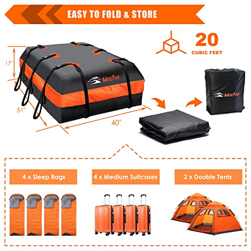 Car Roof Bag XBEEK Rooftop top Cargo Carrier Bag 20 Cubic feet Waterproof for All Cars with/Without Rack, Includes Anti-Slip Mat, 10 Reinforced Straps, 6 Door Hooks, Luggage Lock - size: 20 Cubic Feet