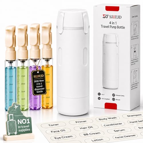 4-in-1 Travel Dispenser Bottle, TSA Approved Leakproof Set | 4-in-1 rotatable Design, Leakproof Hard Shell, 4x30ml/1oz Liquid containers, Portable Organizer Conditioner Lotion Cream Vacation - color: White