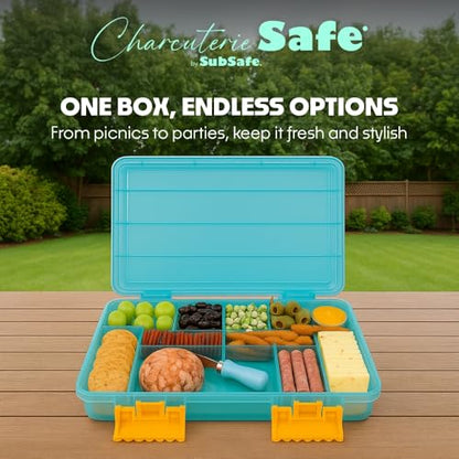 Charcuterie Safe - BPA-Free, Food Safe Charcuterie Board with Lid & Handle - Portable Snack Tray Organizer with Dividers, Mini Containers & Cheese Knife - Dishwasher Safe - Blue - color: Blue Charcuterie Safe