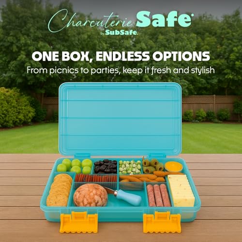Charcuterie Safe - BPA-Free, Food Safe Charcuterie Board with Lid & Handle - Portable Snack Tray Organizer with Dividers, Mini Containers & Cheese Knife - Dishwasher Safe - Seafoam Green - color: Seafoam Green Charcuterie Safe