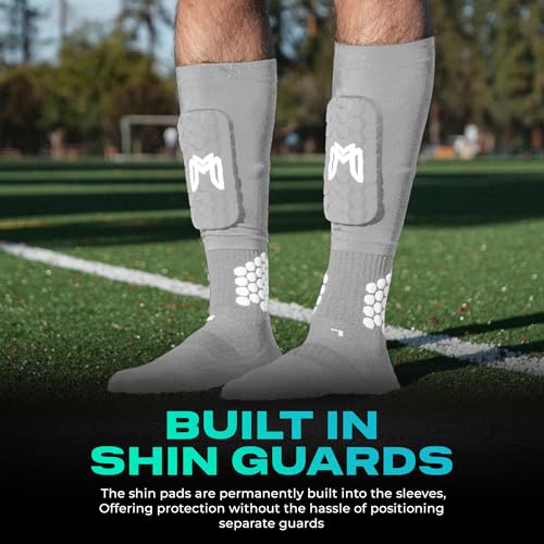 MediCaptain Mini Shin Guards Soccer – Built in Shin Pad Sleeves for Mens, Women, Teens - Small Shin Guards - Lightweight, Breathable Shin Defender Leg Protection - color: Gray, size: Maxi (5.5 x 2.8 in)