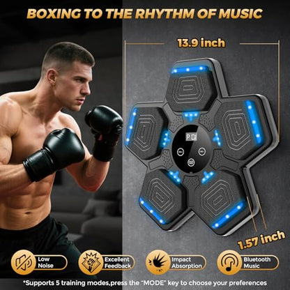 LOLBOX 2026 Music Boxing Machine for Adults and Kids, Smart Bluetooth Boxing Training Equipment with Gloves Wall Mounted, Workout Punching Machine for Home,Office and Gym - color: Jet Black