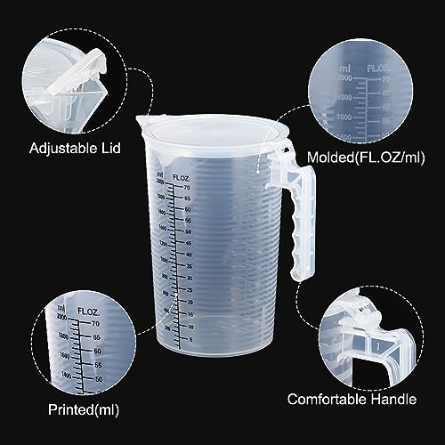PATIKIL Graduated Beaker, 2000ml PP Plastic Liquid Measuring Cup Double Sided Black Graduations with Handle Lid and Spout for Lab Kitchen Home - size: 2000ml