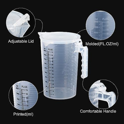 PATIKIL Graduated Beaker, 2000ml PP Plastic Liquid Measuring Cup Double Sided Black Graduations with Handle Lid and Spout for Lab Kitchen Home - size: 2000ml